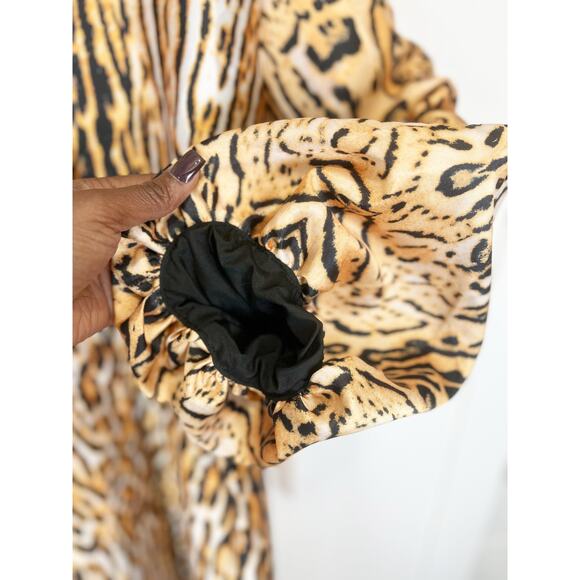 Leopard Print Belted Button Down Coat Midi Swing Dress Brown Black Size XL - Picture 10 of 12